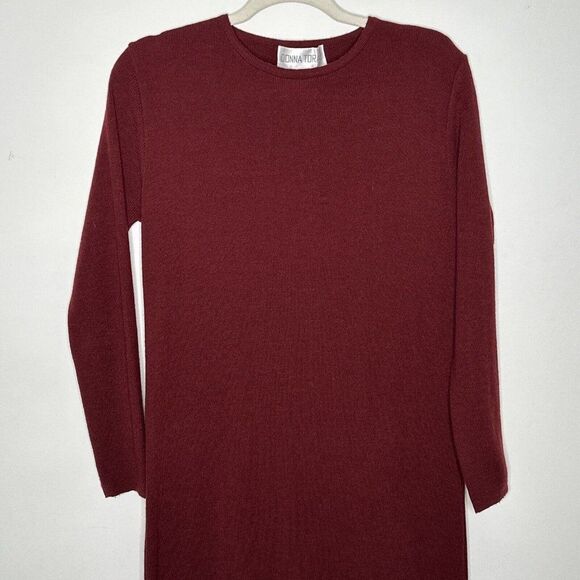 Vintage Wool Blend Women’s Medium Sweater Dress MIDI Maxi Burgundy Stretchy - Picture 2 of 5